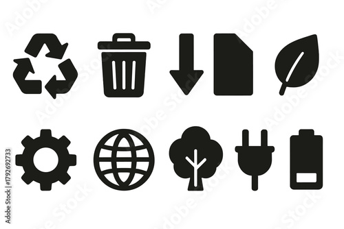 Recycling and environment solid icon set. Sustainability, eco-friendly icons solid collection