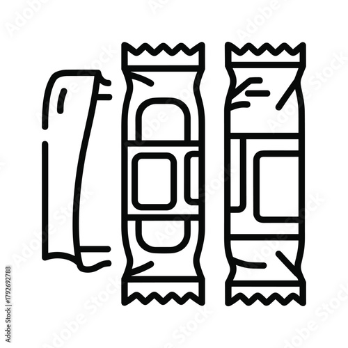 Two wrapped candy bars and a wrapper icon