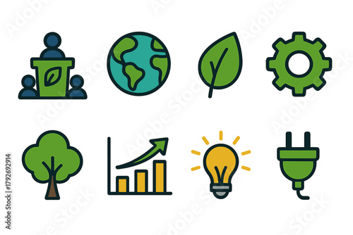 Eco and sustainability flat icon set: environment, nature conservation icons
