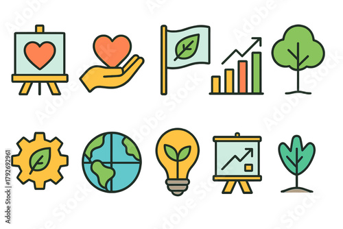 Eco-friendly line icon set: sustainability, environment, nature, conservation icons