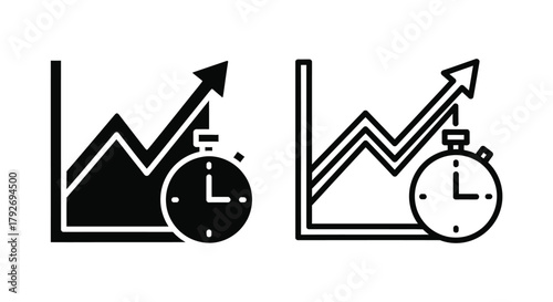 Growth charts with clocks illustrating time and performance metrics