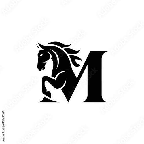 Elegant Black Horse Monogram Logo With Bold M Emblem for Branding and Luxury Design