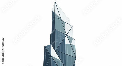 Futuristic Skyscraper with Geometric Facade Design.