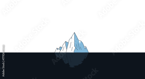 Iceberg floating in dark water, minimalist illustration.