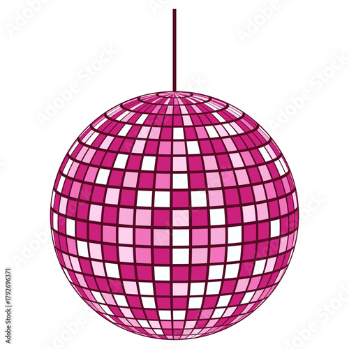 Shiny Pink Tiled Disco Ball Suspended with String for Nightclub