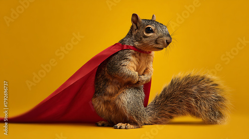 Adorable squirrel wearing a red cape animal superhero