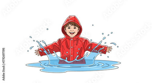 Joyful child splashing in a puddle.