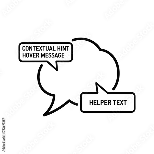 Two speech bubbles representing communication with contextual hint and helper text