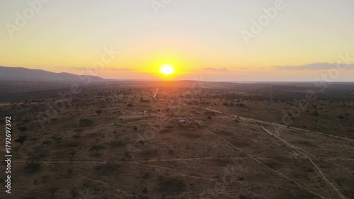 Golden sunrise over the kenyan savanna landscape