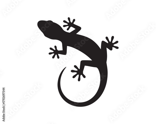 Lizard silhouette illustration, Reptile animal icon, Gecko shape graphic vector.