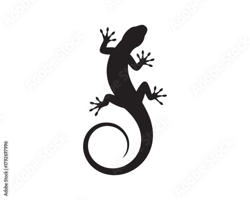 Lizard silhouette illustration, Reptile animal icon, Gecko shape graphic vector.