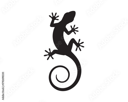 Lizard silhouette illustration, Reptile animal icon, Gecko shape graphic vector.