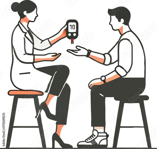Doctor shows blood glucose meter reading to patient 1