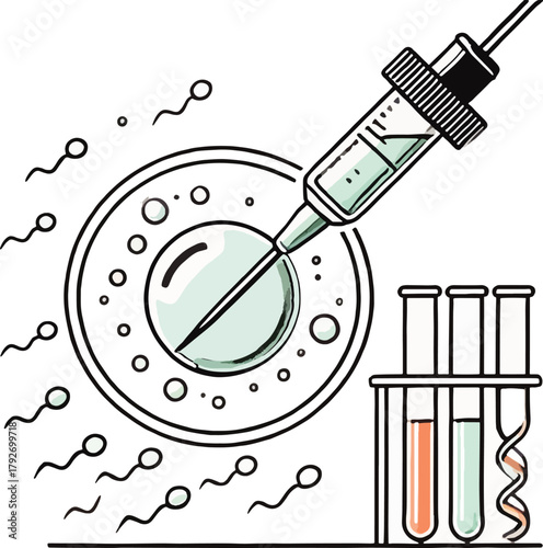 In Vitro Fertilization Process with Sperm Egg Syringe and D N A