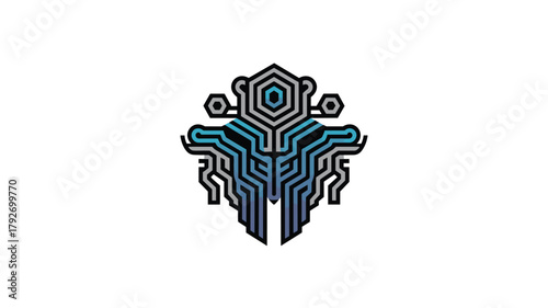 Abstract robotic head vector illustration with circuit pattern maze design