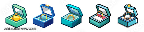 Collection of open engagement ring boxes with jewelry assortment