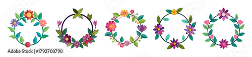 Collection of delicate floral wreaths with soft pastel and vibrant blooms