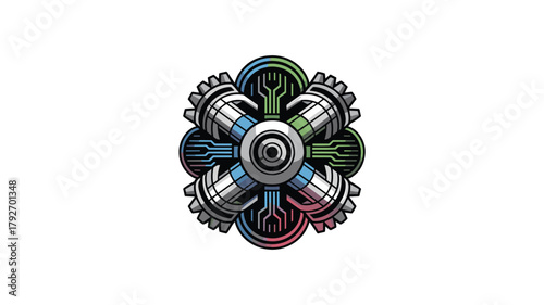 Robotic device with complex circuitry and cylindrical components around central hub