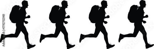 Running, silhouette, backpack, motion, student, black, white, illustration, athlete, sprint, posture, repetition, active, figure, exercise, dynamic, movement, walking, character, animat