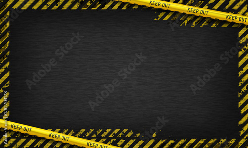 Banner with yellow caution tapes. Security line on black background. Crime scene barrier tape. Vector illustration.