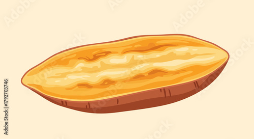 Baked Sweet Potato, Healthy Food Vector Illustration Image