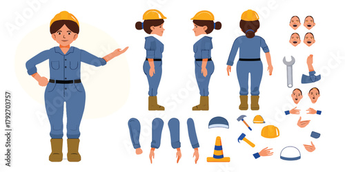 Construction Worker Character Poses and Elements