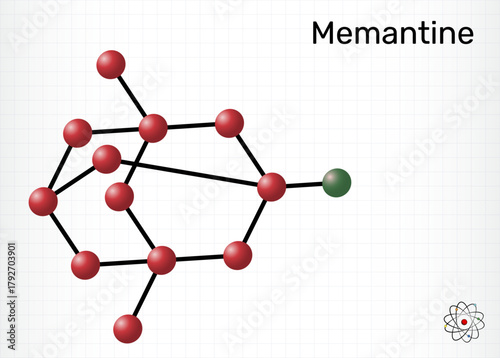 Memantine molecule, NMDA receptor antagonist. Molecular model. Vector Illustration