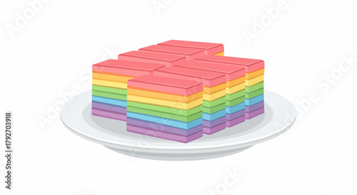 Colorful Rainbow Layered Jelly Dessert On Plate Vector Graphic