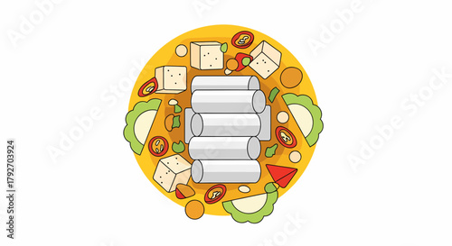 Delicious Asian Spring Rolls Served With Tofu And Vegetables