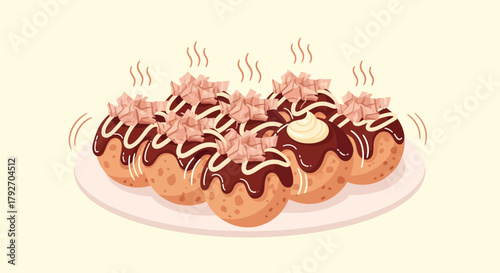 Delicious Takoyaki Dish Illustration Served On A Plate