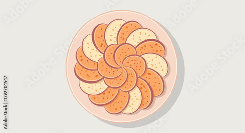 Elegant Plate Arrangement Of Sliced Sausages Artfully Layered On Pink Plate