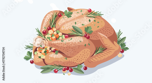 Festive Roasted Turkey With Herb Garnishes For Holiday Celebrations