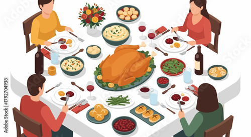 Festive Thanksgiving Dinner With Roasted Turkey And Family Together