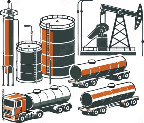 Oil industry equipment oil pump and storage tanks oil rig