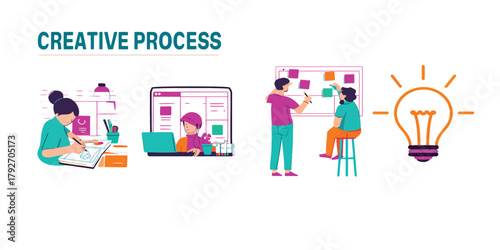 Creative Process Illustration Team Brainstorming and Idea Generation