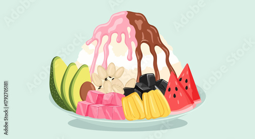 Halo-Halo Dessert Composition With Variety Of Tropical Fruits