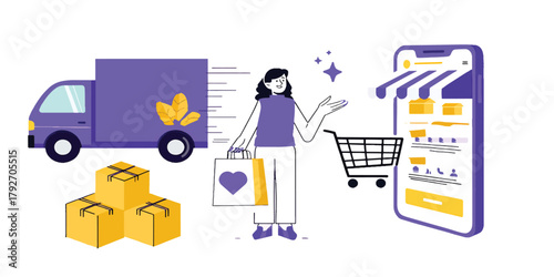 E-commerce Delivery Service and Online Shopping Concept