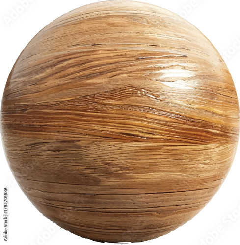 wooden sphere with a horizontal wood grain pattern, isolated on a white background
