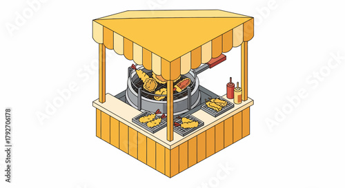 Tempura Food Stall With Shrimp And Vegetable Fritters Illustration