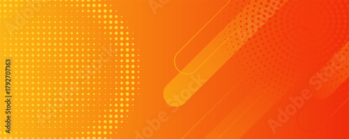Abstract orange gradient background, with trendy geometric graphic design. Simple minimal square and dots halftone yellow and orange gradient pattern background