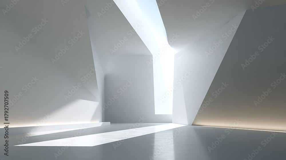 Fototapeta premium Bright geometric interior with dramatic light and shadow abstract minimalist