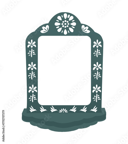 Mexican papel picado border design - decorated border with bird motifs and floral patterns. Traditional fiesta banner for Dia de los Muertos.