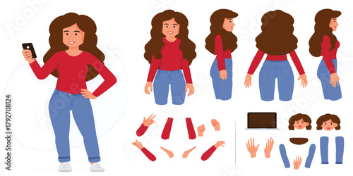 Character Construction Kit Cartoon Woman Posing with Phone