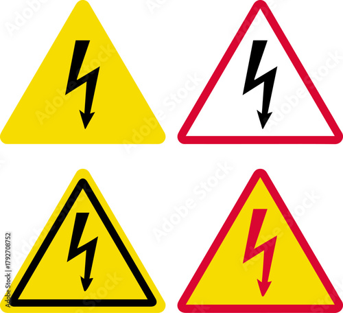 electrical hazard lightning warning sign vector icon set