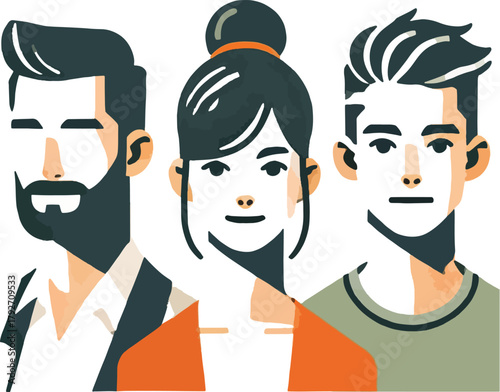Three diverse people portraits flat illustration vector