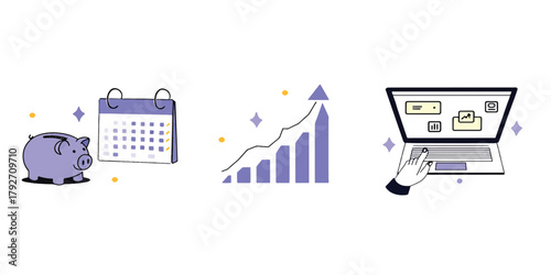 Vector icon set for financial planning, investment growth and online banking