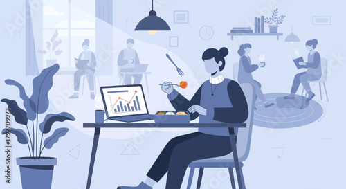 Businesswoman Working From Home In Creative Office Space Cartoon