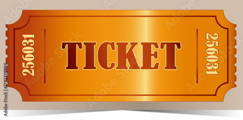 Retro vector ticket in golden orange metallic gradient.
