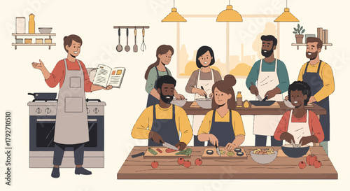 Culinary Joy A Group Of Friends Preparing Food Together In Kitchen