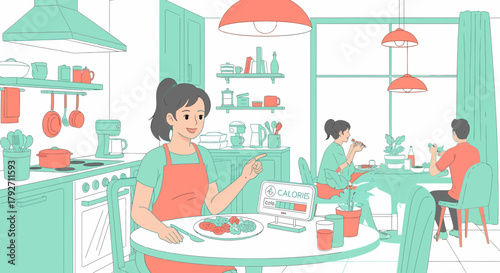 Healthy Eating And Calorie Tracking Lifestyle At Home Illustration